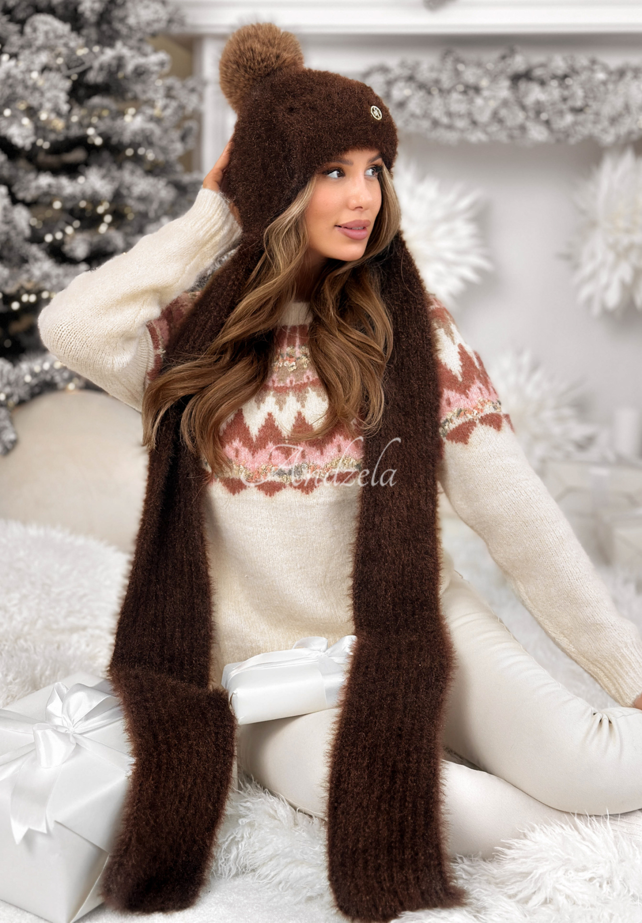 Čepice se šálou balaklava Cold Season čokoládový