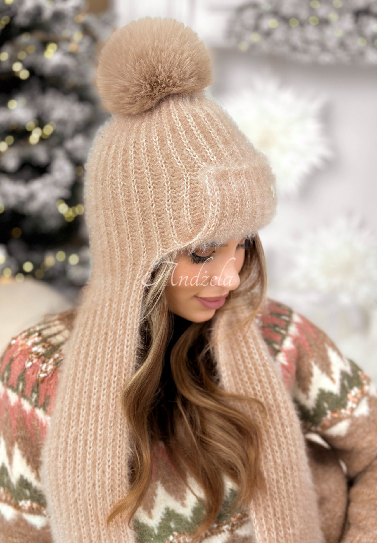 Čepice se šálou balaklava Cold Season béžová