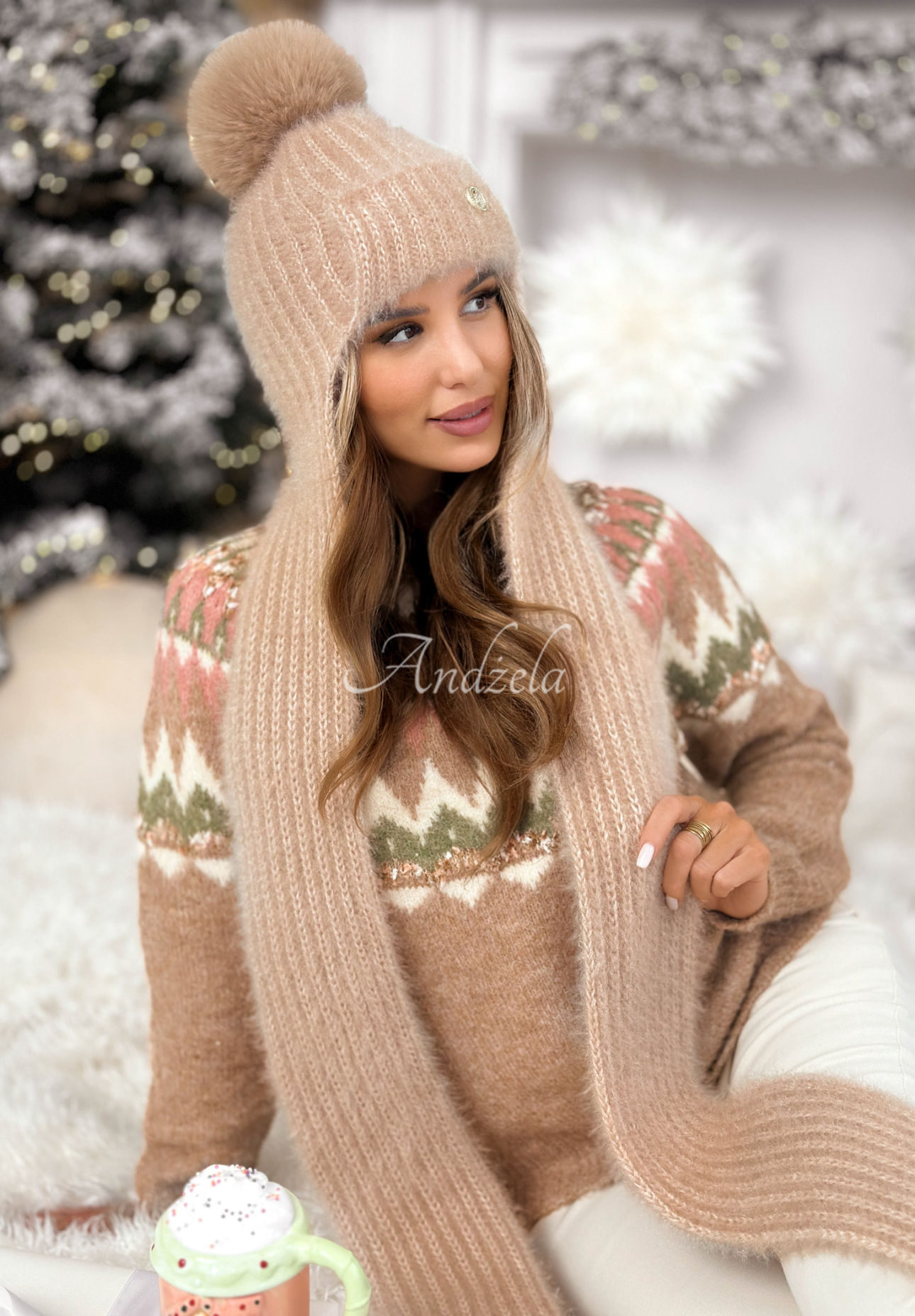 Čepice se šálou balaklava Cold Season béžová