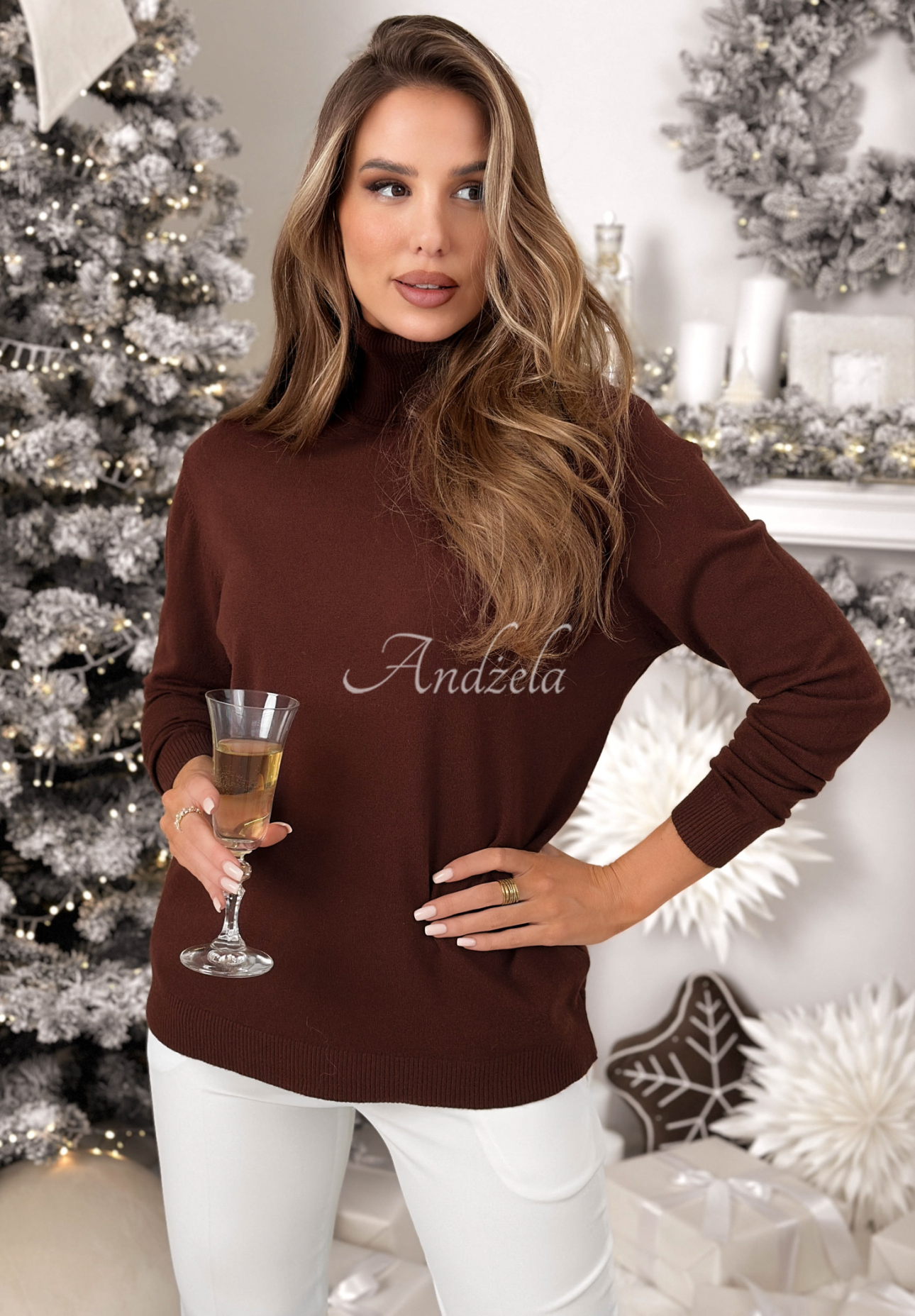 Svetr s rolákem a viskózou Sweater Mood čokoládový