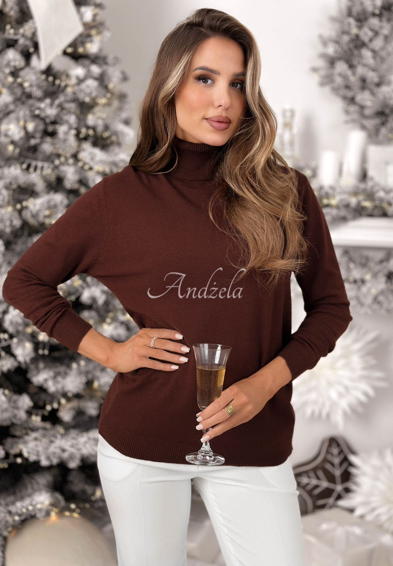 Svetr s rolákem a viskózou Sweater Mood čokoládový