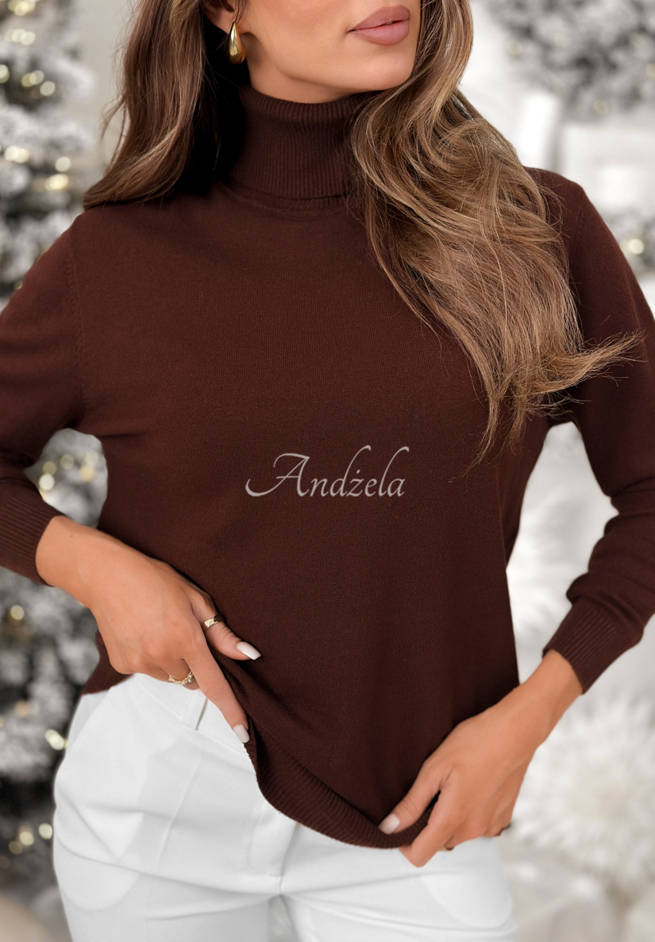 Svetr s rolákem a viskózou Sweater Mood čokoládový