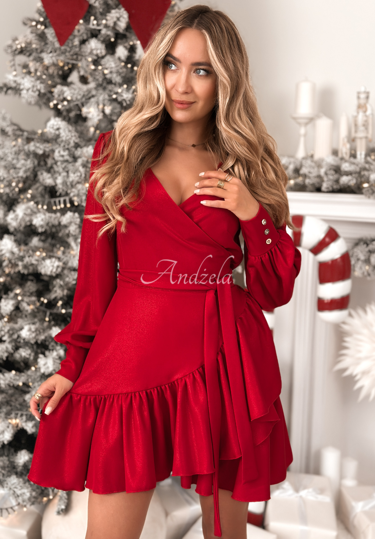 Obálkové lesklé šaty z viskózy Your Song červená