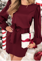 Šaty z bufkami i paskiem Crazy About You  vínová