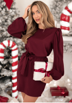 Šaty z bufkami i paskiem Crazy About You  vínová