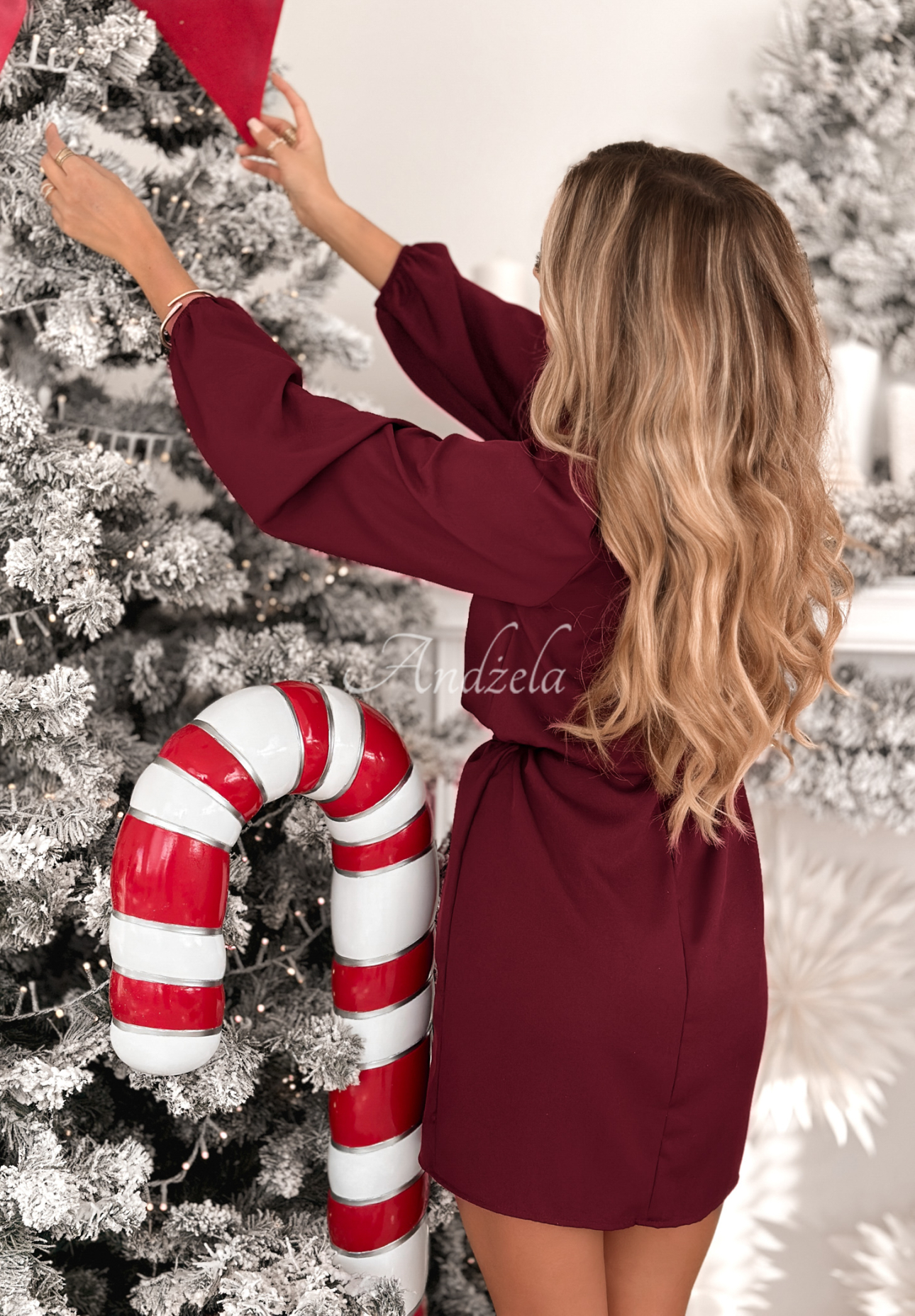 Šaty s nabíranými rukávy a páskem Crazy About You vínová