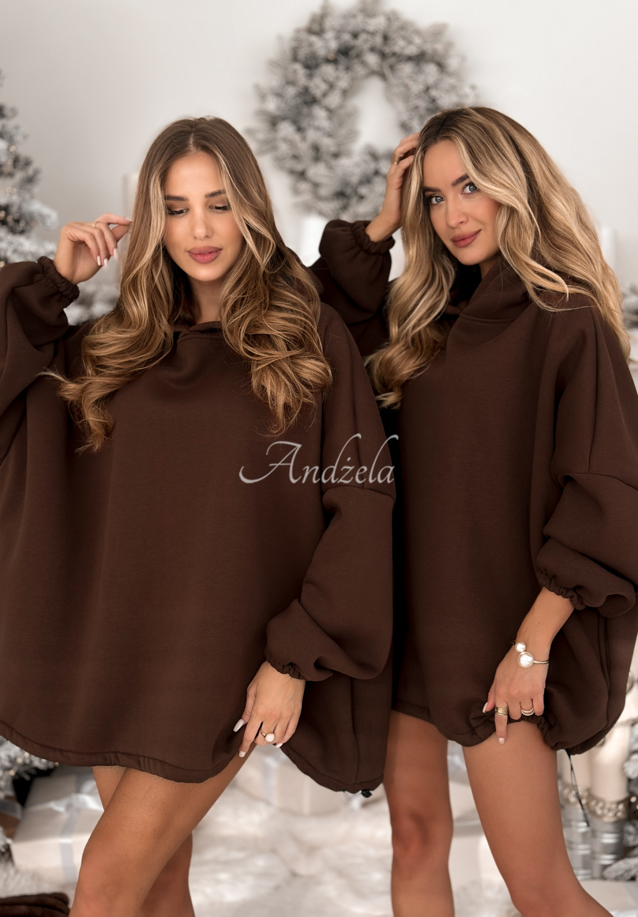 Dlouhá oversize mikina s kapucí Still Cute čokoládová