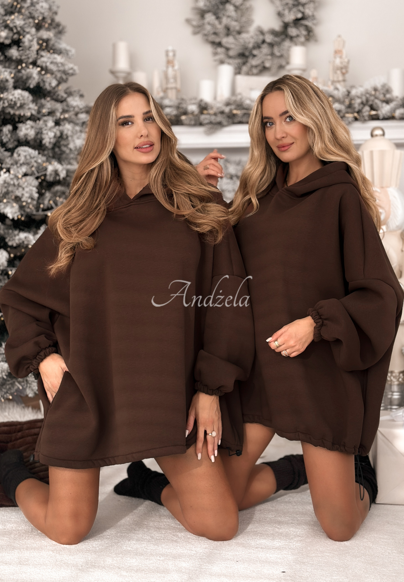 Dlouhá oversize mikina s kapucí Still Cute čokoládová