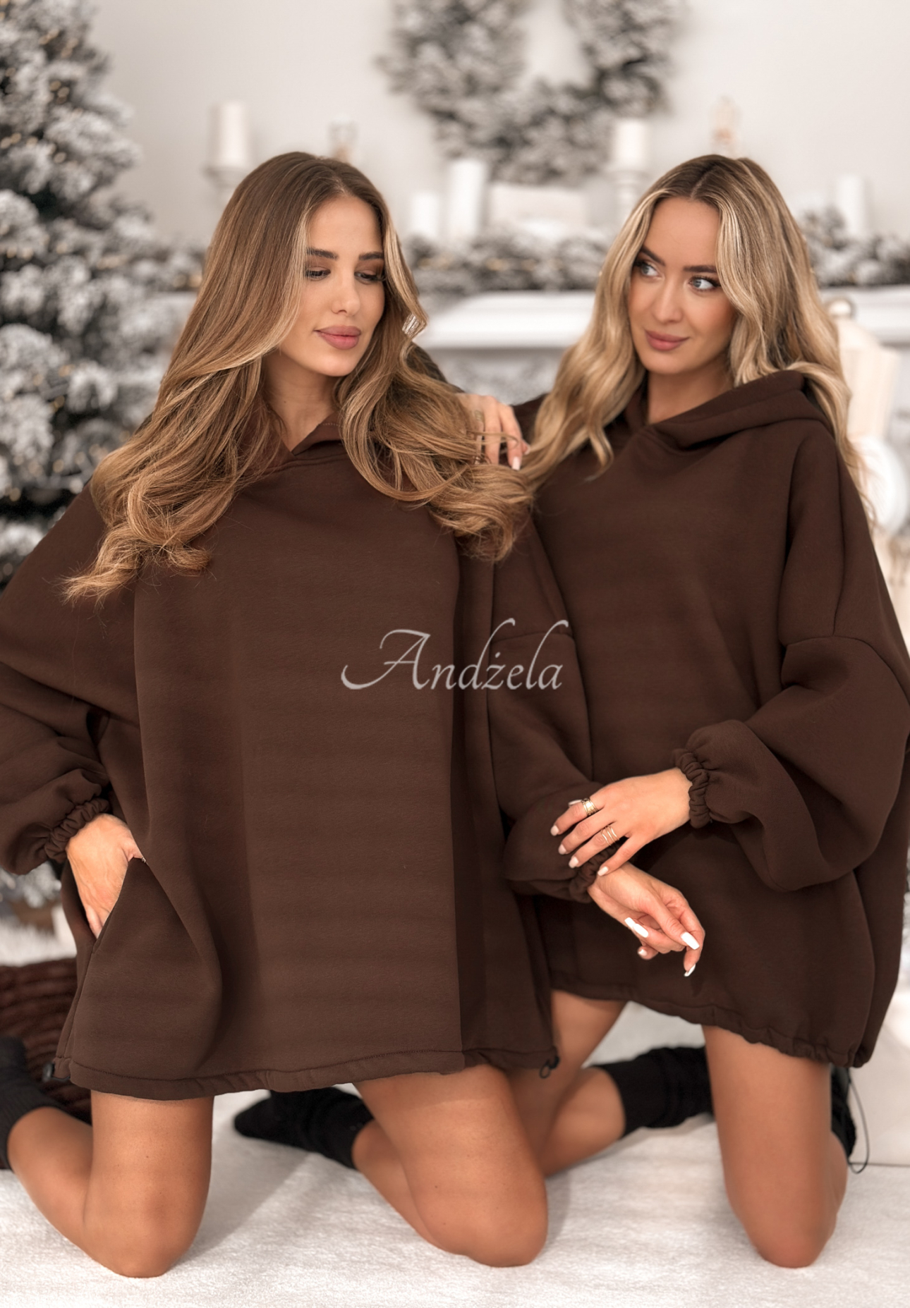 Dlouhá oversize mikina s kapucí Still Cute čokoládová