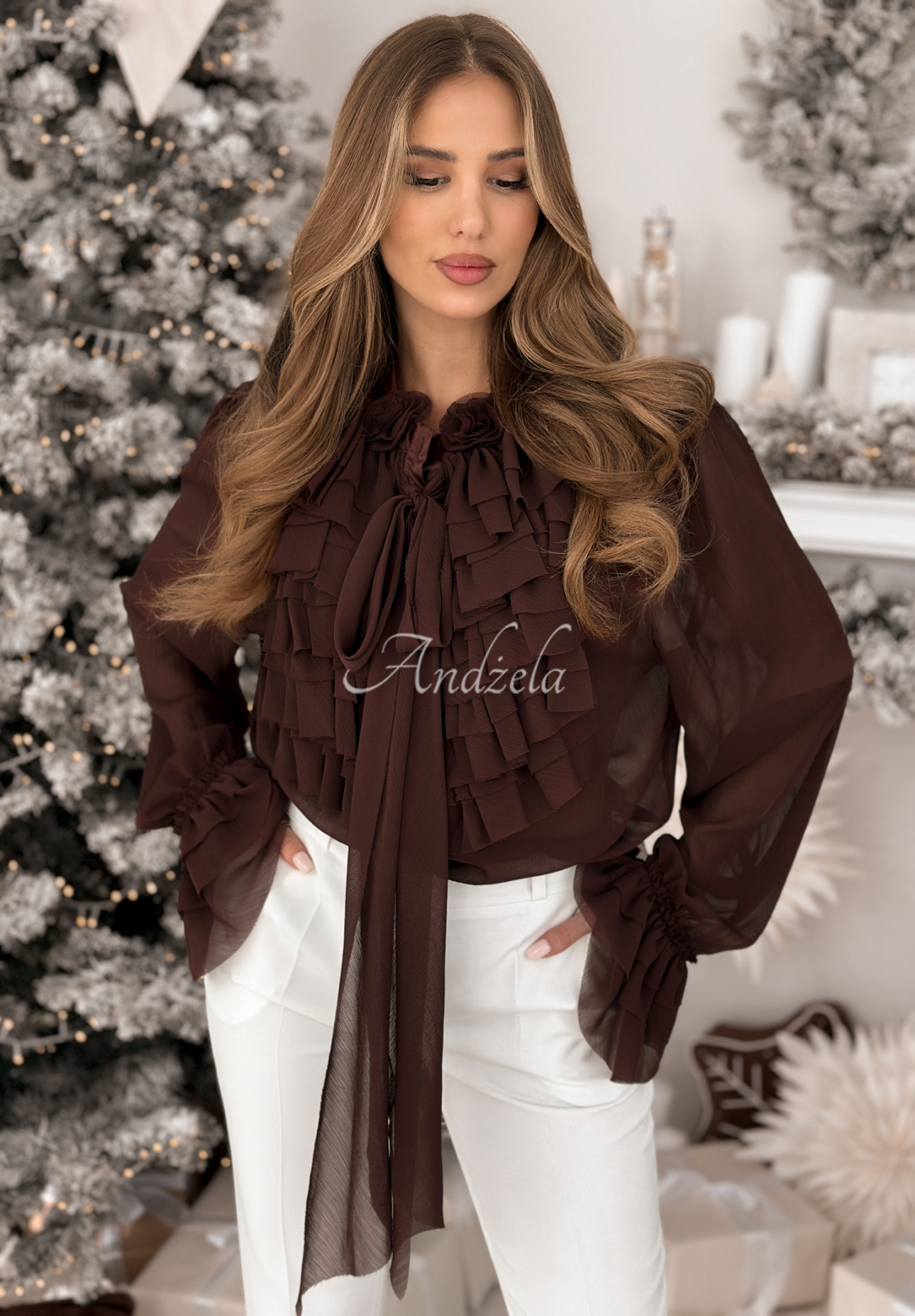 Viskózová košile s fiží a vázáním Miss Delicacy čokoládová