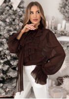 Košile z żabotem i wiązaniem Miss Delicacy čokoládová