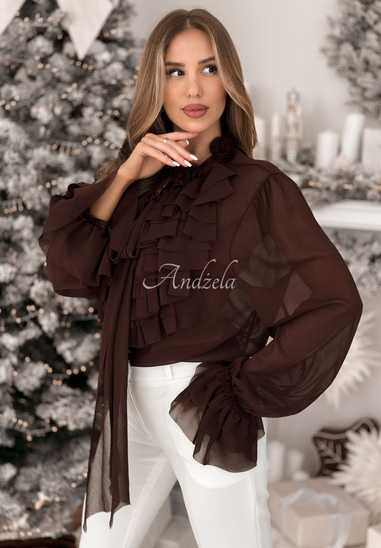 Viskózová košile s fiží a vázáním Miss Delicacy čokoládová