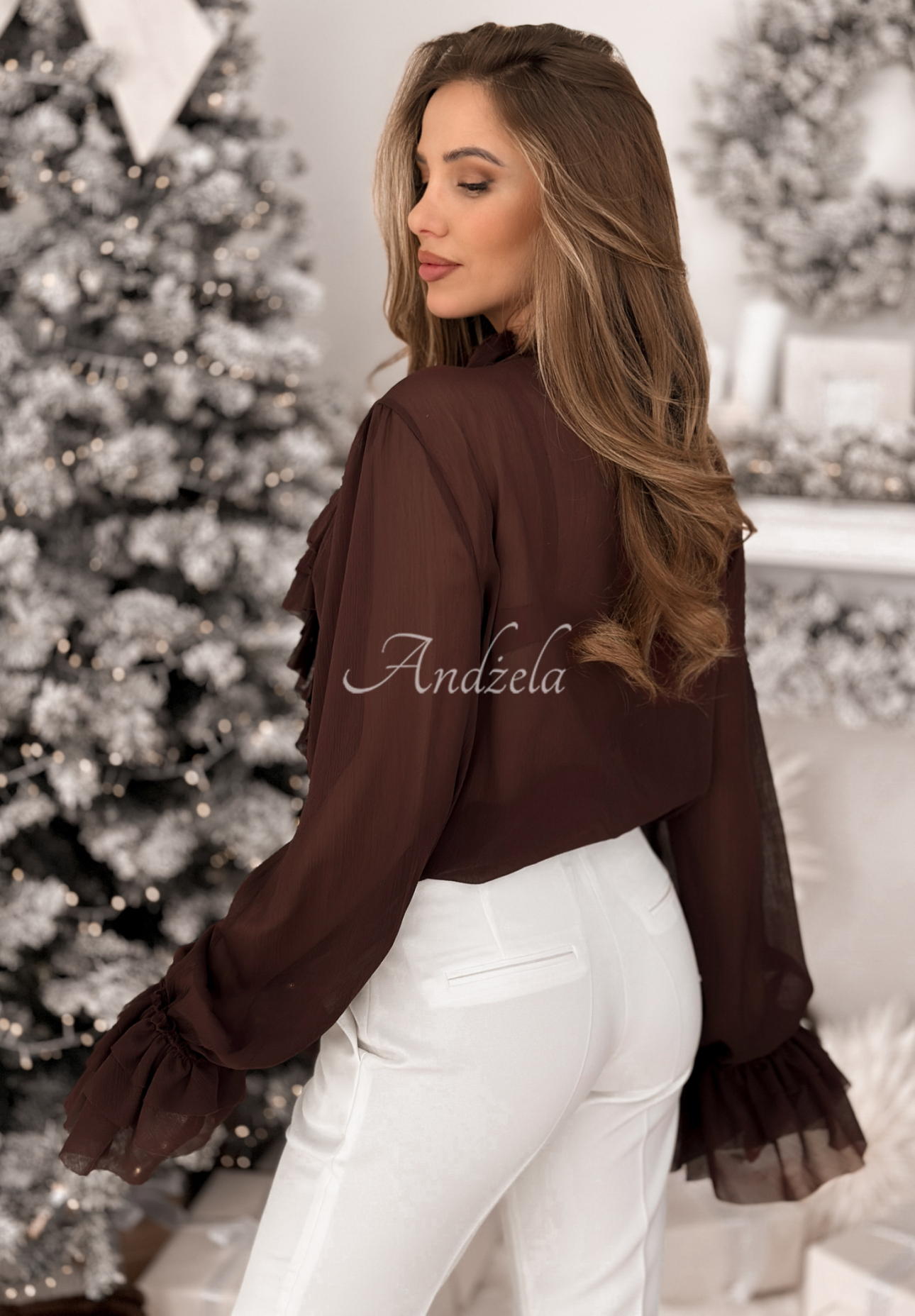 Viskózová košile s fiží a vázáním Miss Delicacy čokoládová