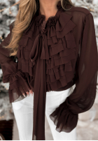 Košile z żabotem i wiązaniem Miss Delicacy čokoládová