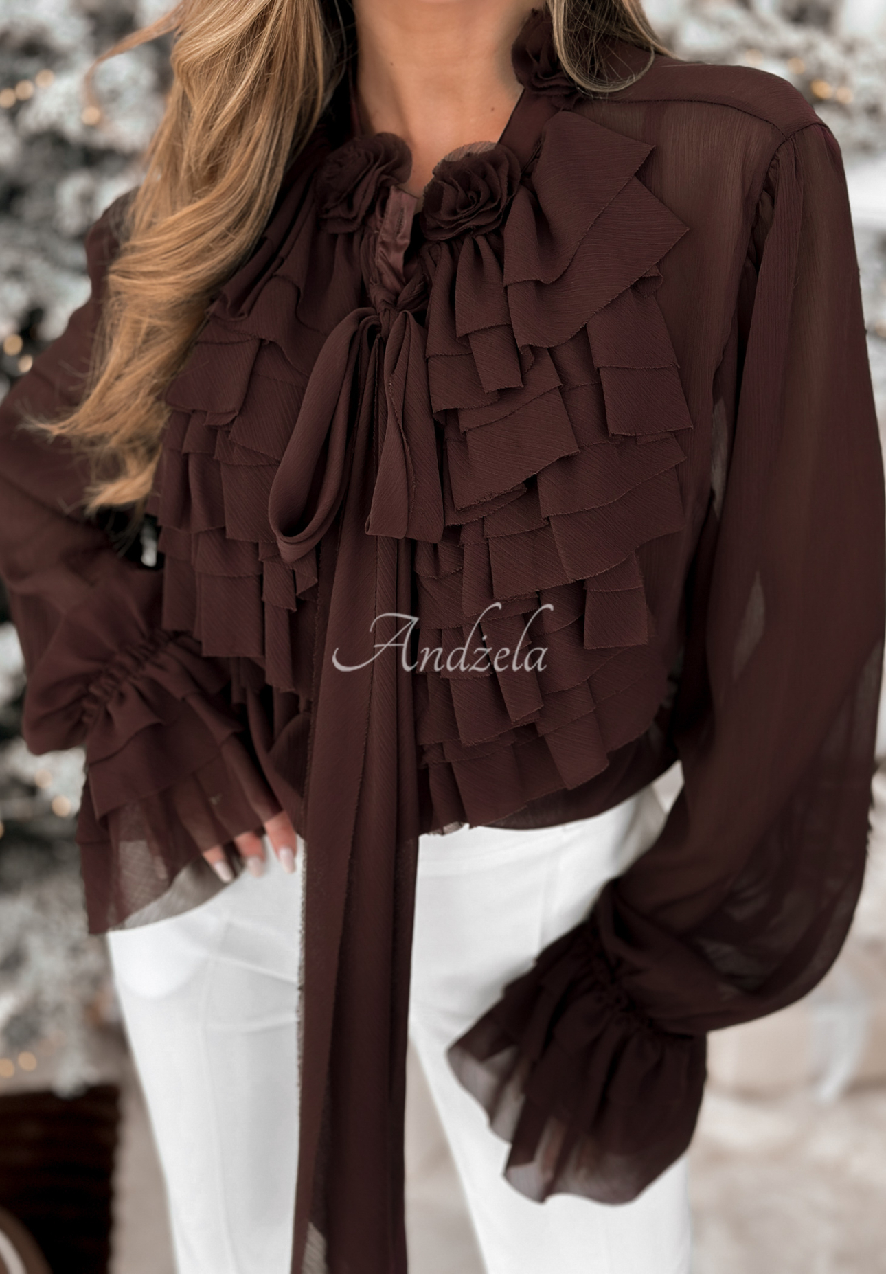 Viskózová košile s fiží a vázáním Miss Delicacy čokoládová