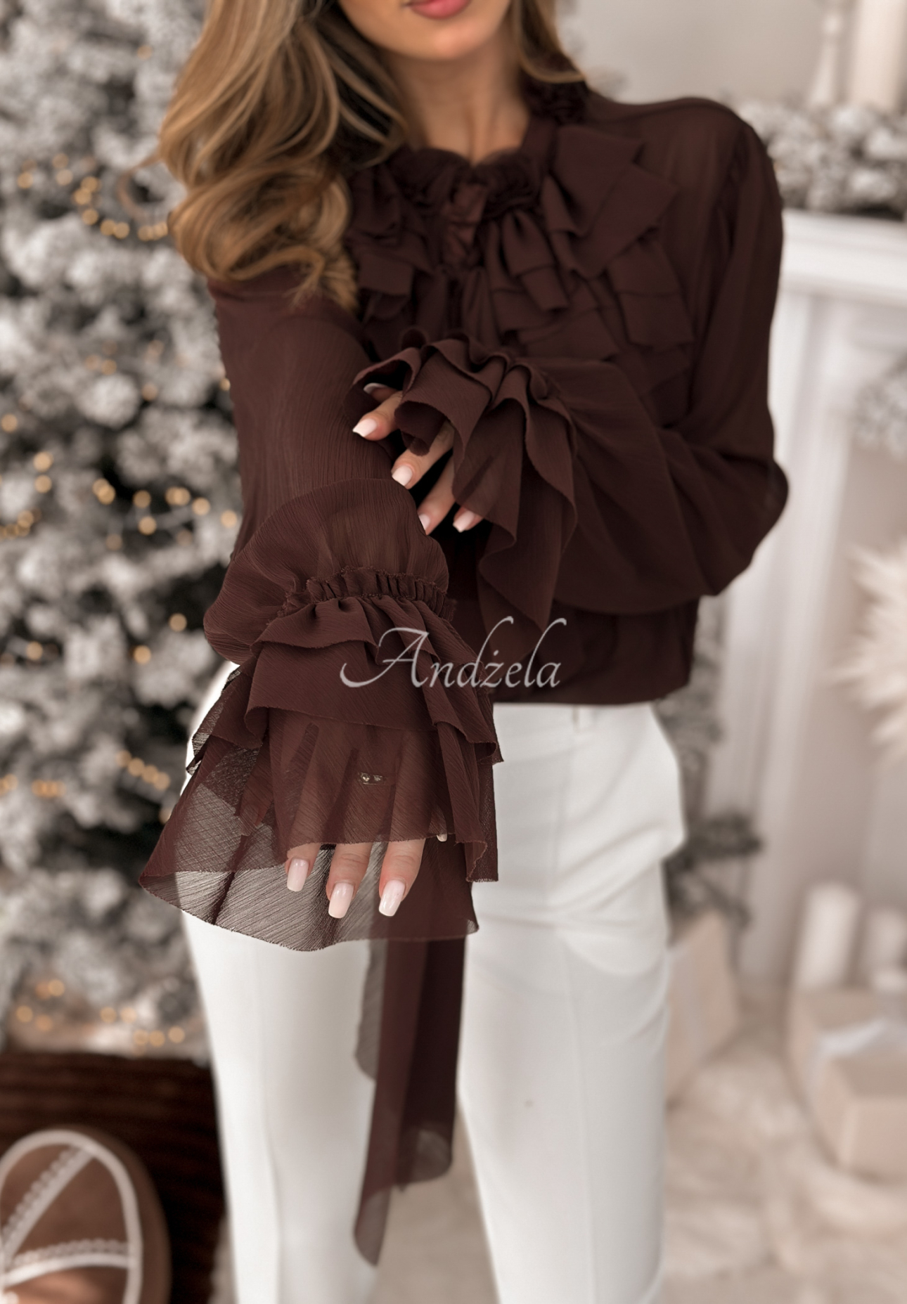 Viskózová košile s fiží a vázáním Miss Delicacy čokoládová