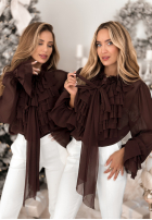 Košile z żabotem i wiązaniem Miss Delicacy čokoládová