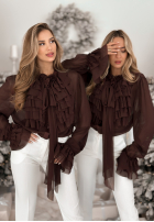 Košile z żabotem i wiązaniem Miss Delicacy čokoládová