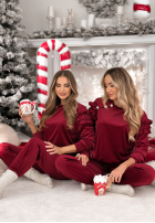 Welurowy Tepláková souprava z falbankami Just Two Of Us vínový