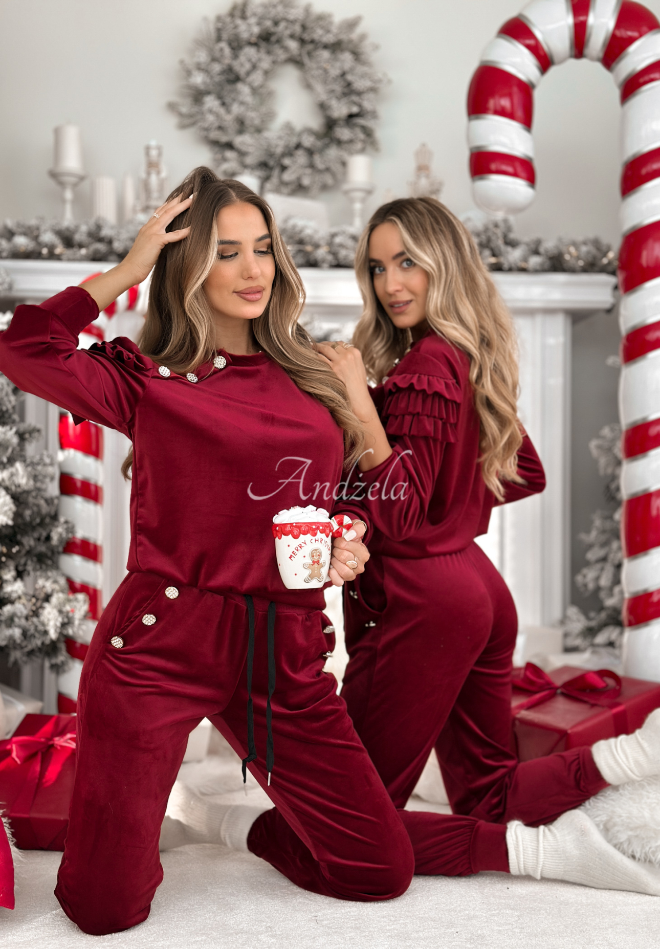 Velurová tepláková souprava s volánky Just Two Of Us vínový