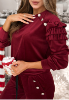 Welurowy Tepláková souprava z falbankami Just Two Of Us vínový