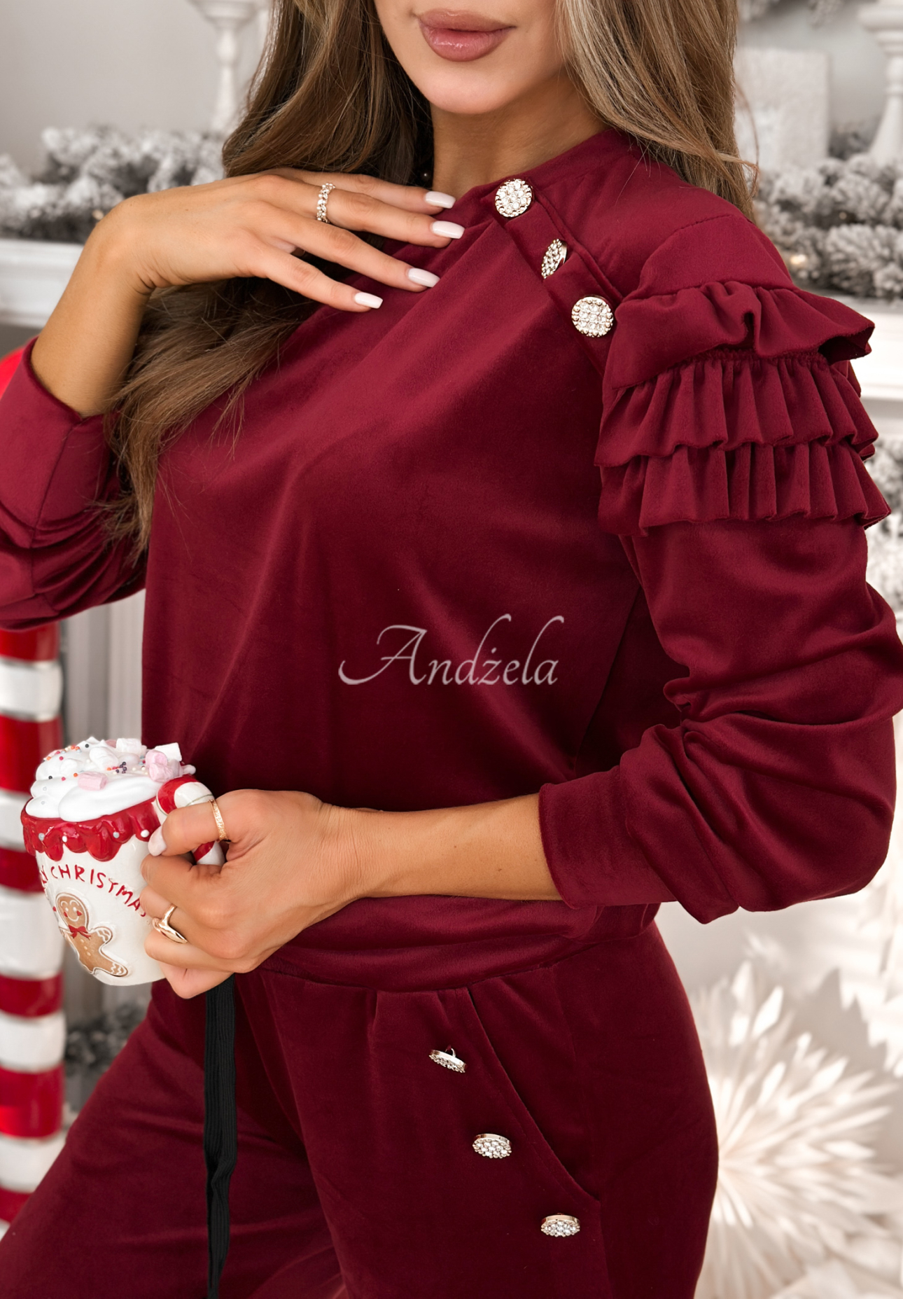 Velurová tepláková souprava s volánky Just Two Of Us vínový