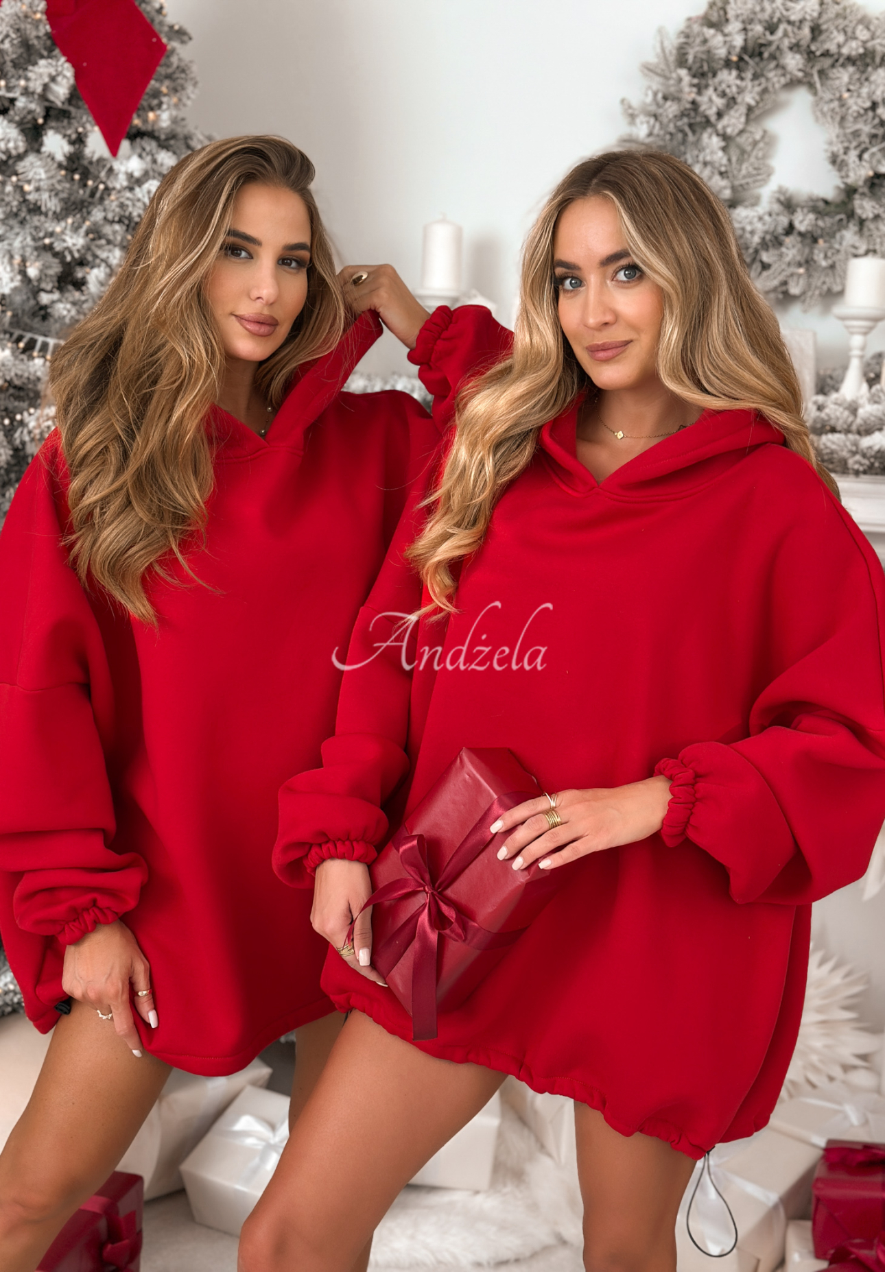 Dlouhá oversize mikina s kapucí Still Cute červená