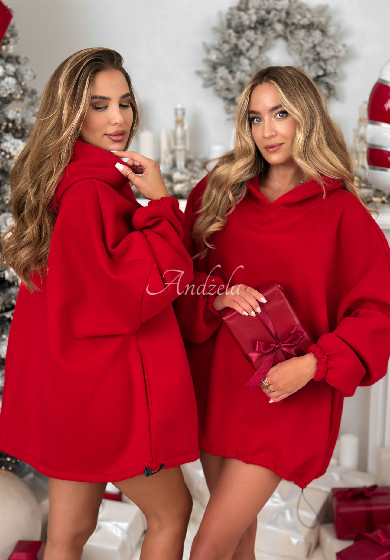 Dlouhá oversize mikina s kapucí Still Cute červená