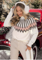 Vzorovaný Svetr z wełną Corta ecru