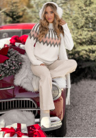 Vzorovaný Svetr z wełną Corta ecru