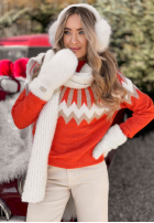 Vzorovaný svetr s vlnou Corta oranžový