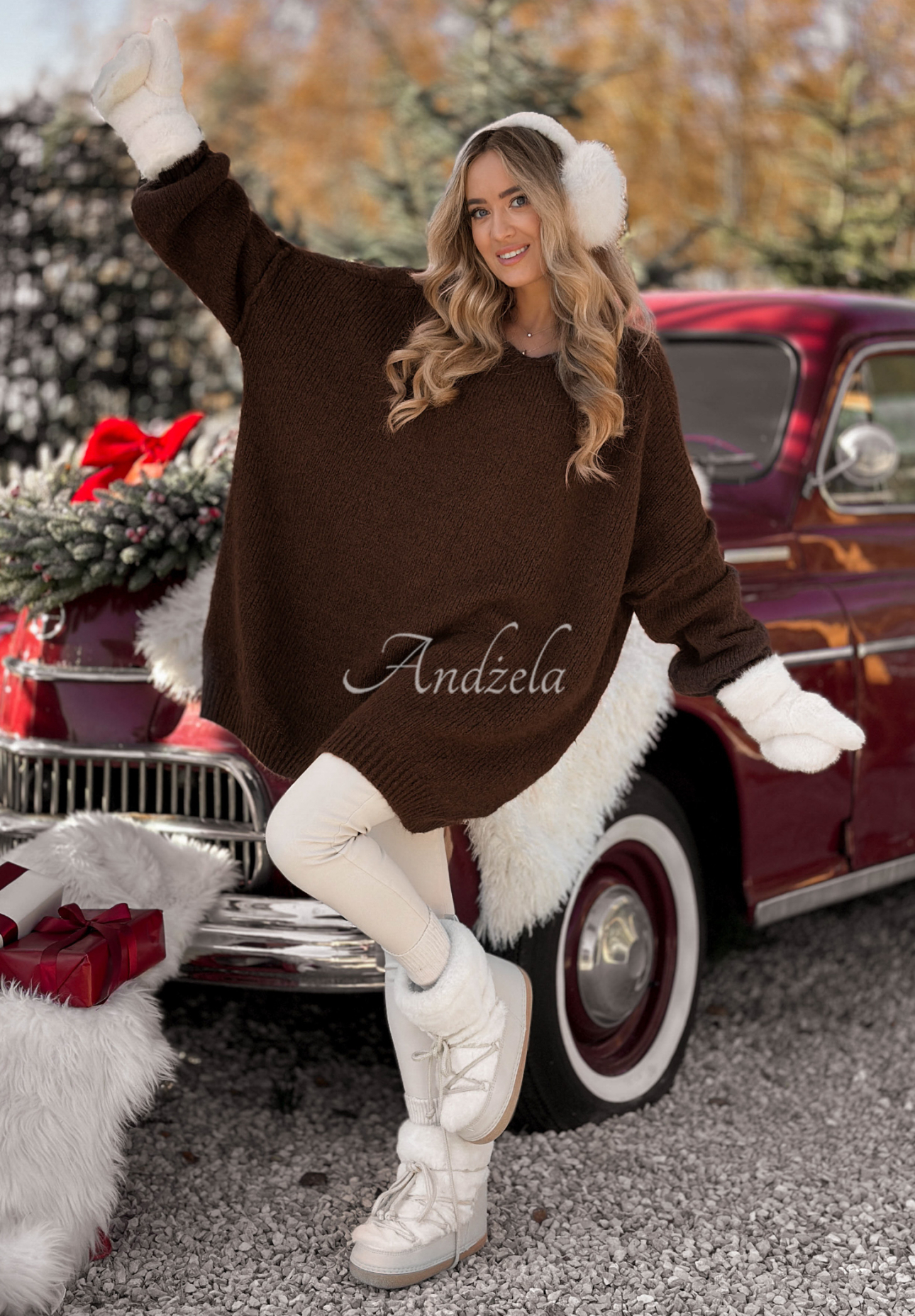 Dlouhý oversize svetr z vlny a viskózy Cozy Weather čokoládový