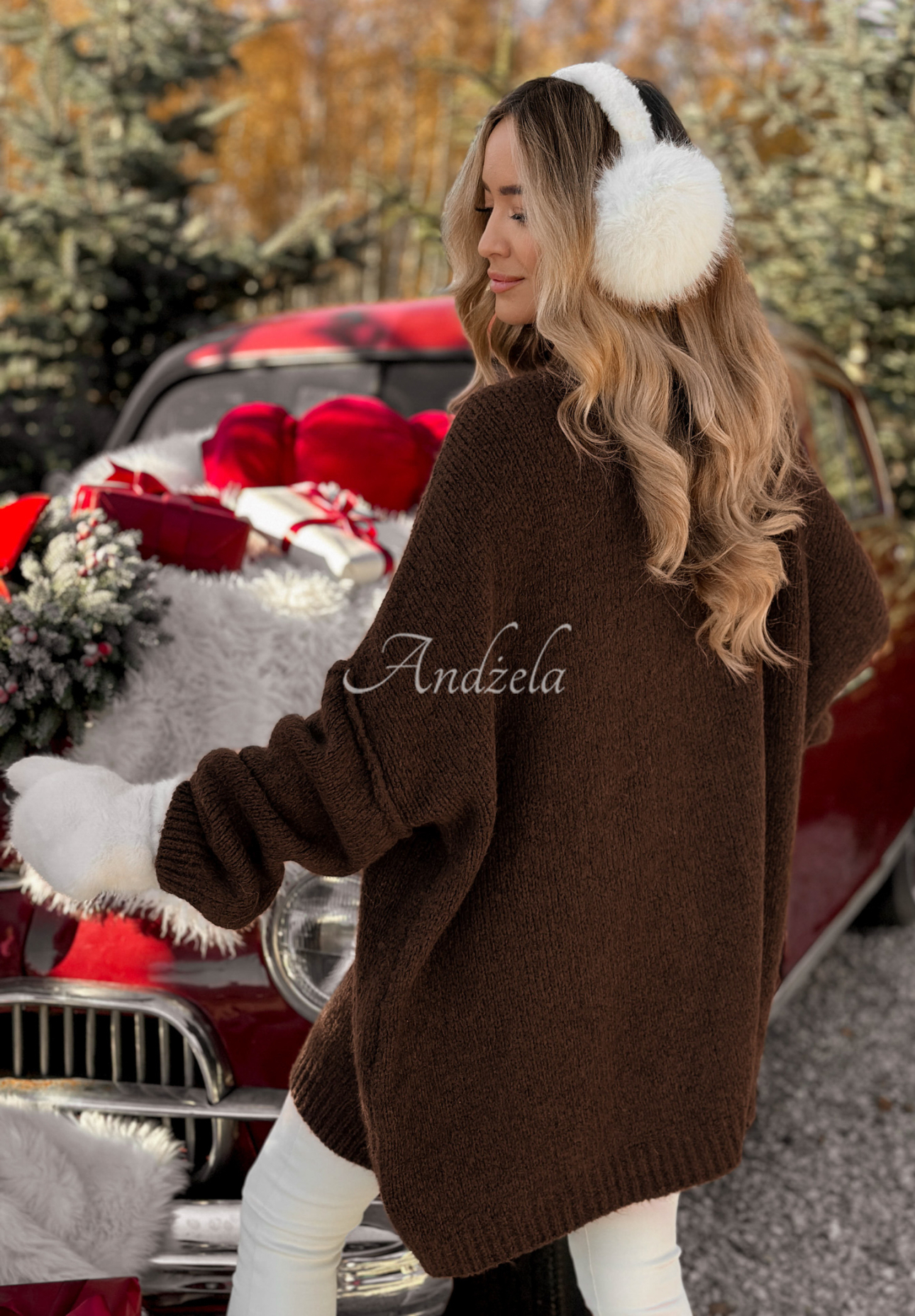 Dlouhý oversize svetr z vlny a viskózy Cozy Weather čokoládový