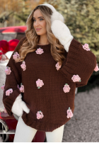 Svetr s širokými rukávy s růžemi Sweet Little Roses čokoládový