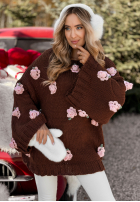 Svetr s širokými rukávy s růžemi Sweet Little Roses čokoládový