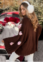 Svetr s širokými rukávy s růžemi Sweet Little Roses čokoládový