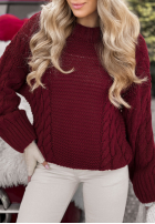 Ozdobnie pleciony Svetr Snuggle Weather vínový