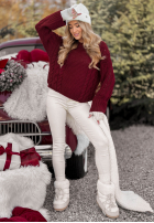 Ozdobnie pleciony Svetr Snuggle Weather vínový