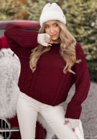 Ozdobnie pleciony Svetr Snuggle Weather vínový