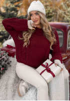 Ozdobnie pleciony Svetr Snuggle Weather vínový