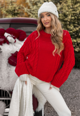 Ozdobně pletený svetr Snuggle Weather červený