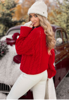 Ozdobnie pleciony Svetr Snuggle Weather červený