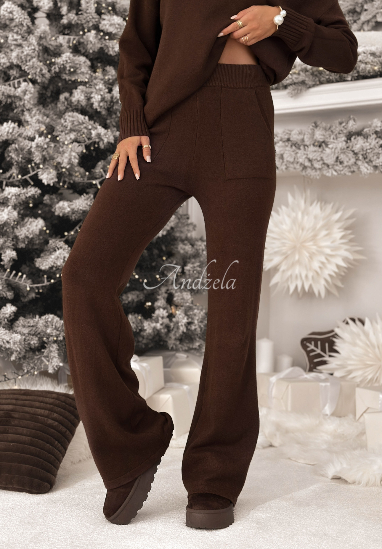 Pletená souprava svetr a kalhoty z viskózy Peace Of Mind čokoládový