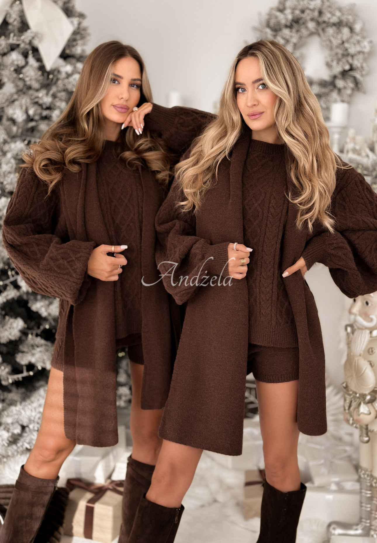 Souprava 3v1 svetr se šálou a šortky Northern Attitude čokoládový