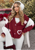 Krótki kardigan oversiz w serca Second Date vínový