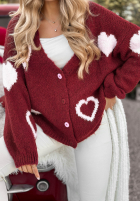 Krótki kardigan oversiz w serca Second Date vínový