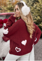 Krótki kardigan oversiz w serca Second Date vínový