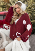 Krótki kardigan oversiz w serca Second Date vínový