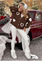 Krótki kardigan oversiz w serca Second Date čokoládový