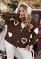 Krótki kardigan oversiz w serca Second Date čokoládový